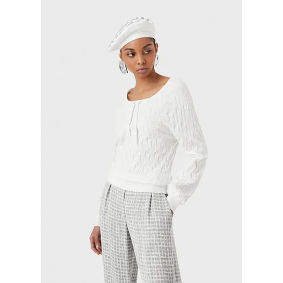 Emporio Armani White Sweater Size Medium Chevron Texture Crewneck Cotton Summer - Picture 1 of 10